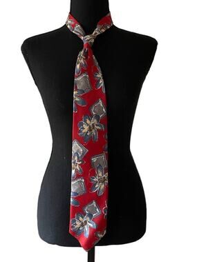 VINTAGE NEW FAST Red Blue Floral Tie